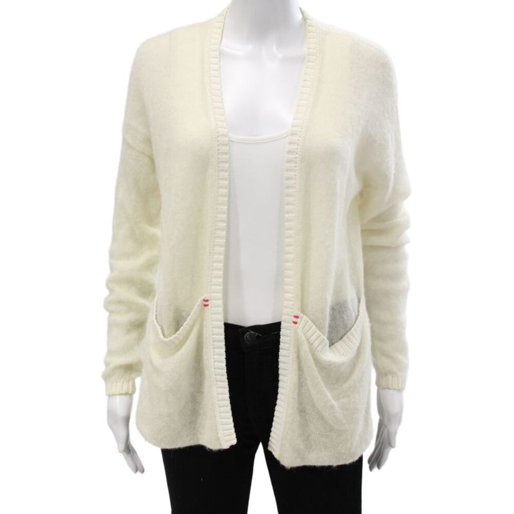 Label + Thread Unisex Cardigan White 100% Wool Long Sleeve Size S